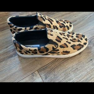 Leopard print calf hair slip on sneakers